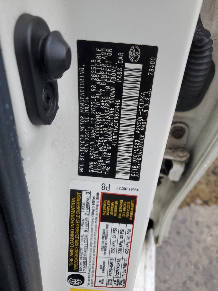 2015 Toyota Camry VIN 4T1BF1FK3FU873440 Copart auction photo, rollover damage thumbnail 12
