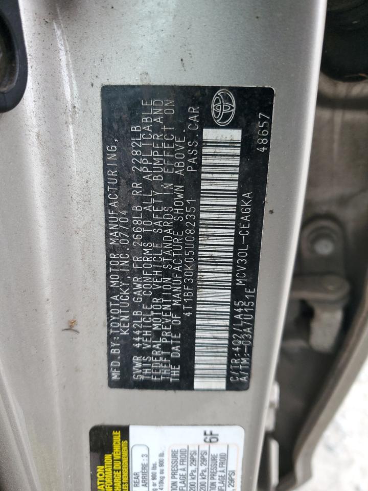 2005 Toyota Camry VIN 4T1BF30K05U082351 Copart auction photo, all over damage thumbnail 14