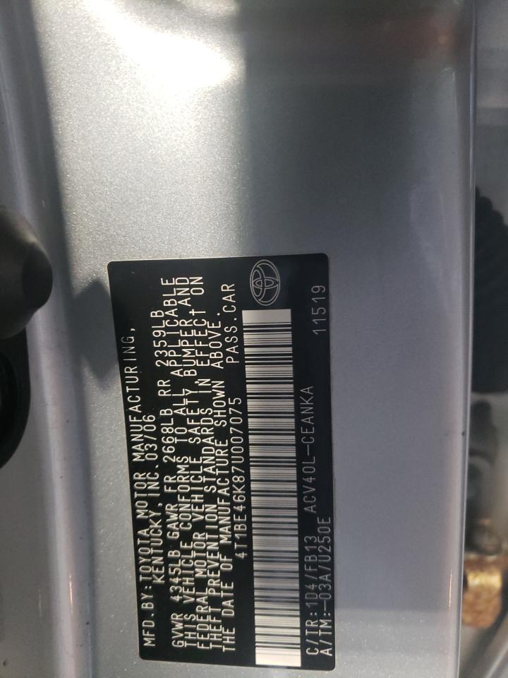 2007 Toyota Camry VIN 4T1BE46K87U007075 Copart auction photo, front end damage thumbnail 10