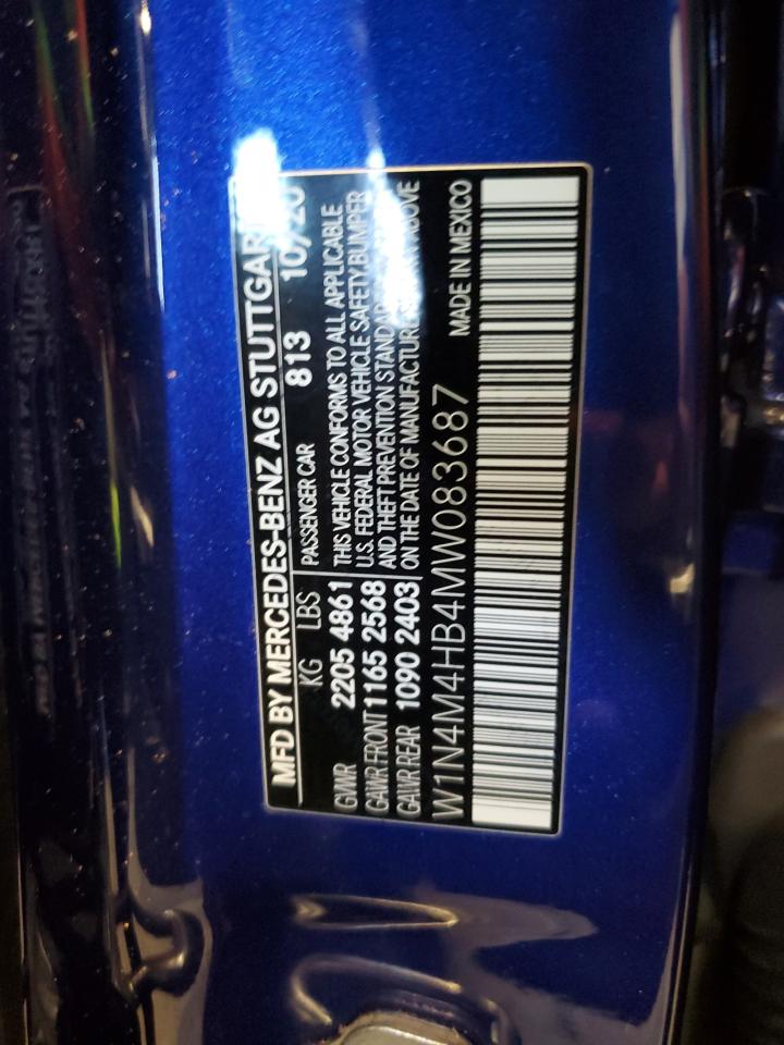 2021 Mercedes-Benz GLB VIN W1N4M4HB4MW083687 Copart auction photo, rollover damage thumbnail 14