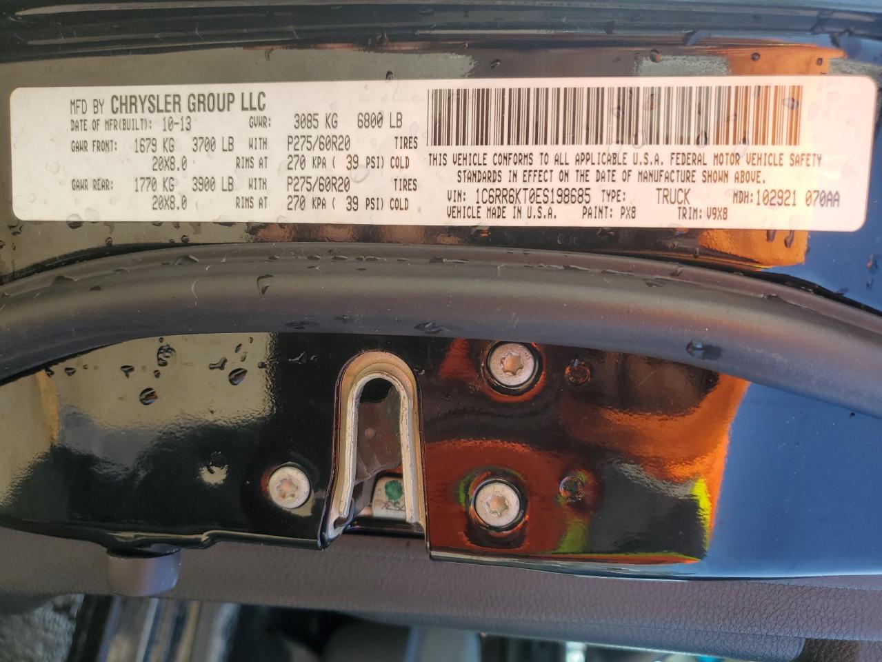 2014 RAM 1500 VIN 1C6RR6KT0ES198685 Copart auction photo, side / rear end damage thumbnail 12