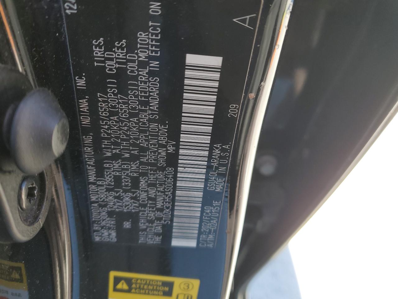 2010 Toyota Highlander VIN 5TDZK3EH5AS006408 Copart auction photo, rear end / front end damage thumbnail 15
