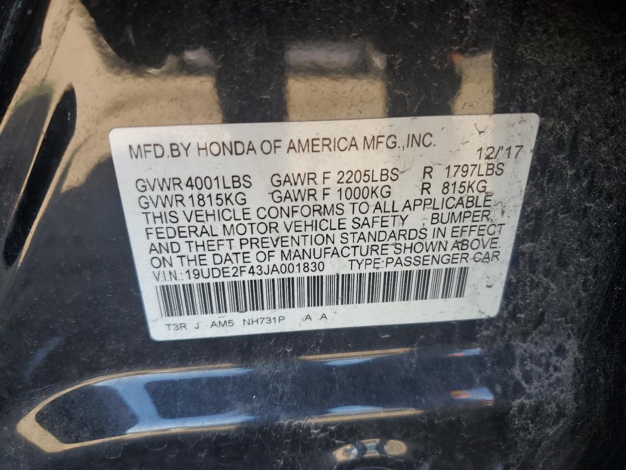 2018 Acura ILX VIN 19UDE2F43JA001830 Copart auction photo, rear end damage thumbnail 12