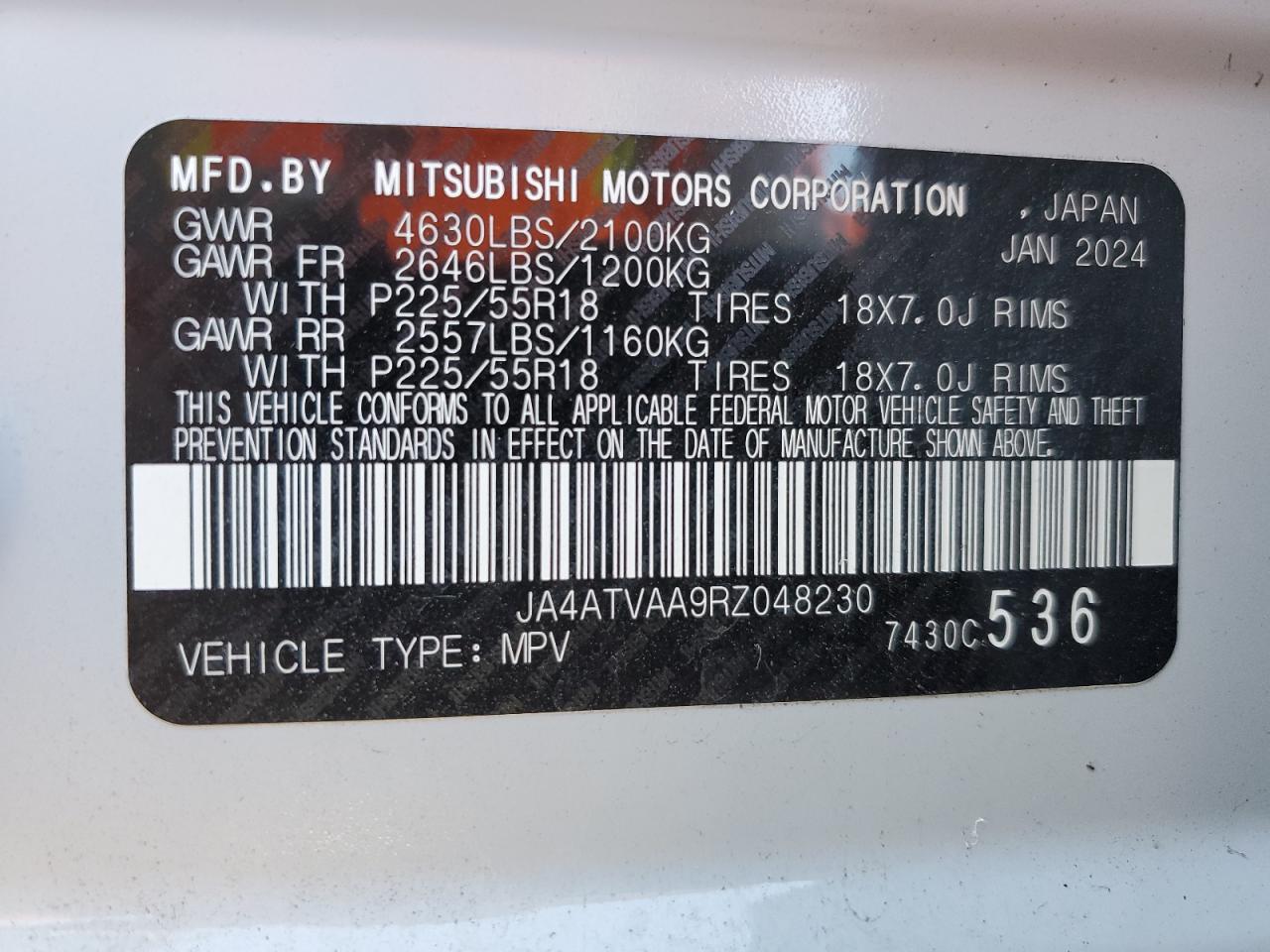 2024 Mitsubishi Eclipse VIN JA4ATVAA9RZ048230 Copart auction photo, front end / side damage thumbnail 16