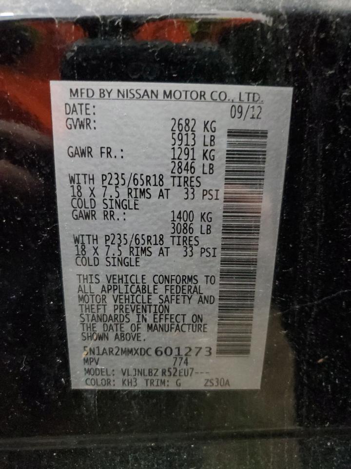 2013 Nissan Pathfinder VIN 5N1AR2MMXDC601273 Copart auction photo, front end damage thumbnail 13