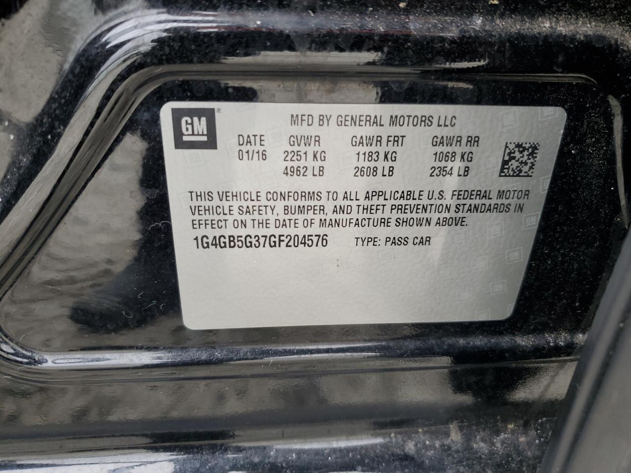 2016 Buick LaCrosse VIN 1G4GB5G37GF204576 Copart auction photo, mechanical / minor dent/scratches damage thumbnail 12