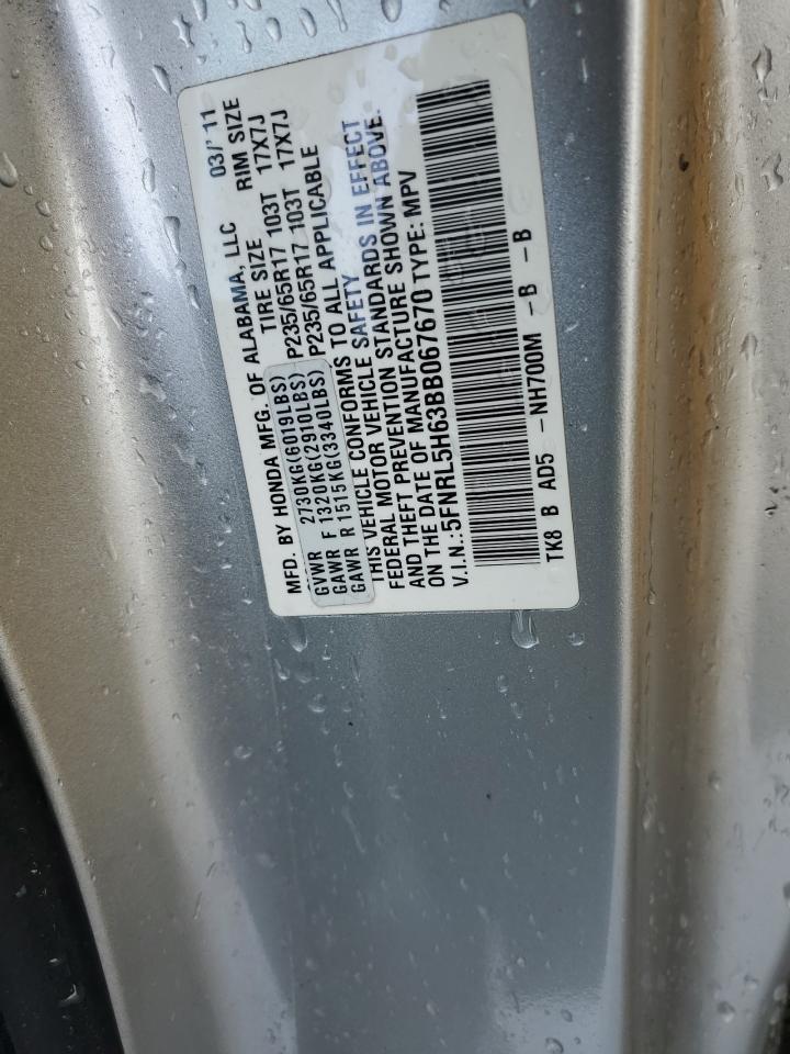 2011 Honda Odyssey VIN 5FNRL5H63BB067670 Copart auction photo, all over damage thumbnail 15