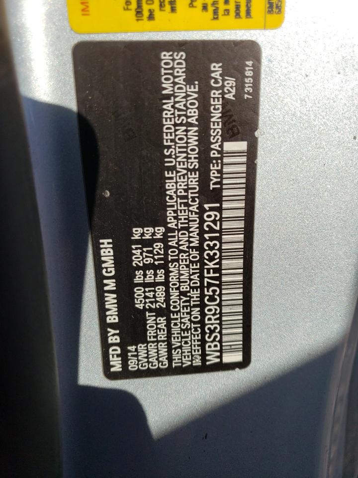 2015 BMW M4 VIN WBS3R9C57FK331291 Copart auction photo, side / minor dent/scratches damage thumbnail 12