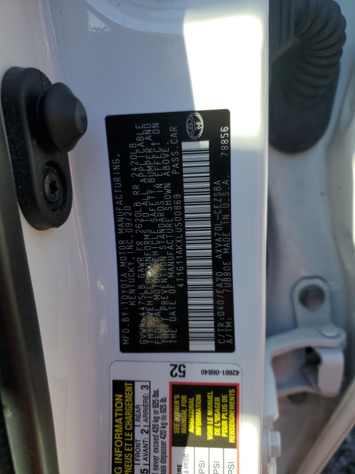 2020 Toyota Camry VIN 4T1G11AKXLU500869 Copart auction photo, side damage thumbnail 14
