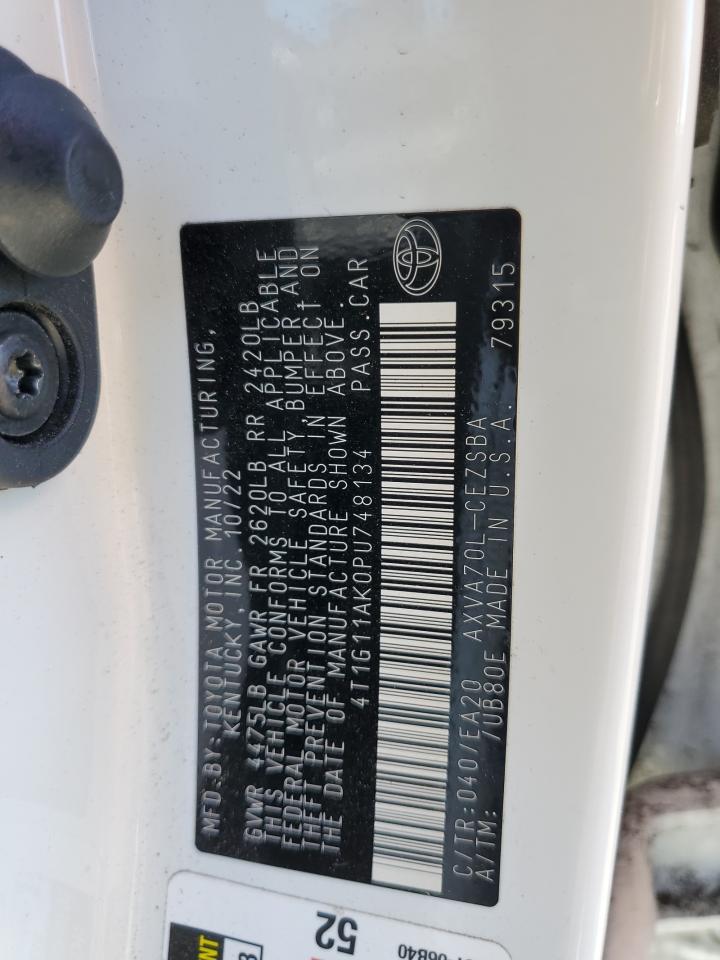 2023 Toyota Camry VIN 4T1G11AK0PU748134 Copart auction photo, rear end damage thumbnail 14