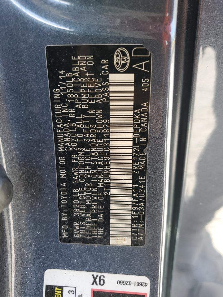 2015 Toyota Corolla VIN 2T1BURHE9FC311829 Copart auction photo, front end / hail damage thumbnail 14