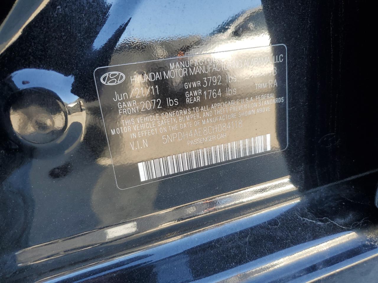 2012 Hyundai Elantra VIN 5NPDH4AE8CH084118 Copart auction photo, front end damage thumbnail 12