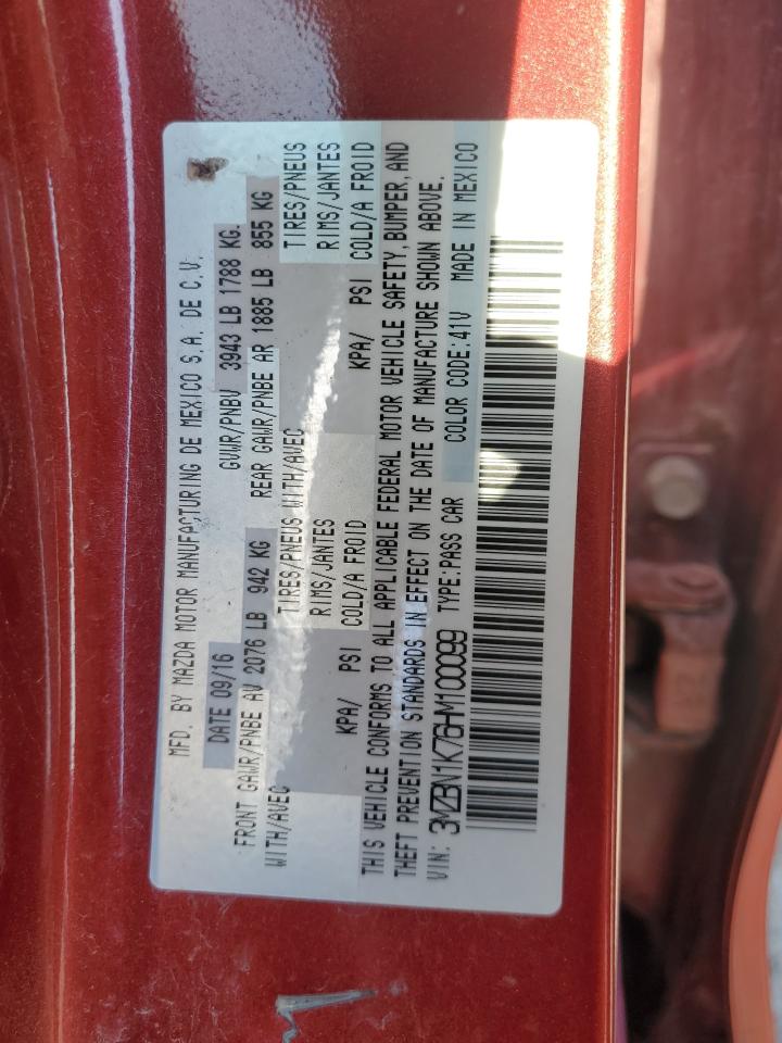 2017 Mazda 3 VIN 3MZBN1K76HM100099 Copart auction photo, front end / minor dent/scratches damage thumbnail 13