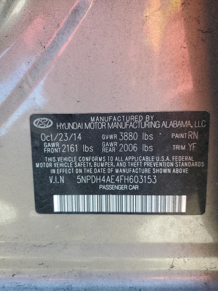 2015 Hyundai Elantra VIN 5NPDH4AE4FH603153 Copart auction photo, front end damage thumbnail 12
