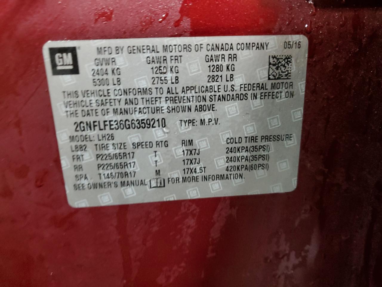 2016 Chevrolet Equinox VIN 2GNFLFE36G6359210 Copart auction photo, front end damage thumbnail 13