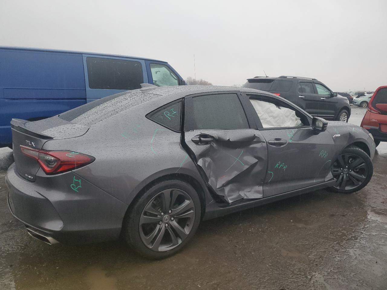 2021 Acura TLX VIN 19UUB6F54MA007035 Copart auction photo, side / front end damage thumbnail 3