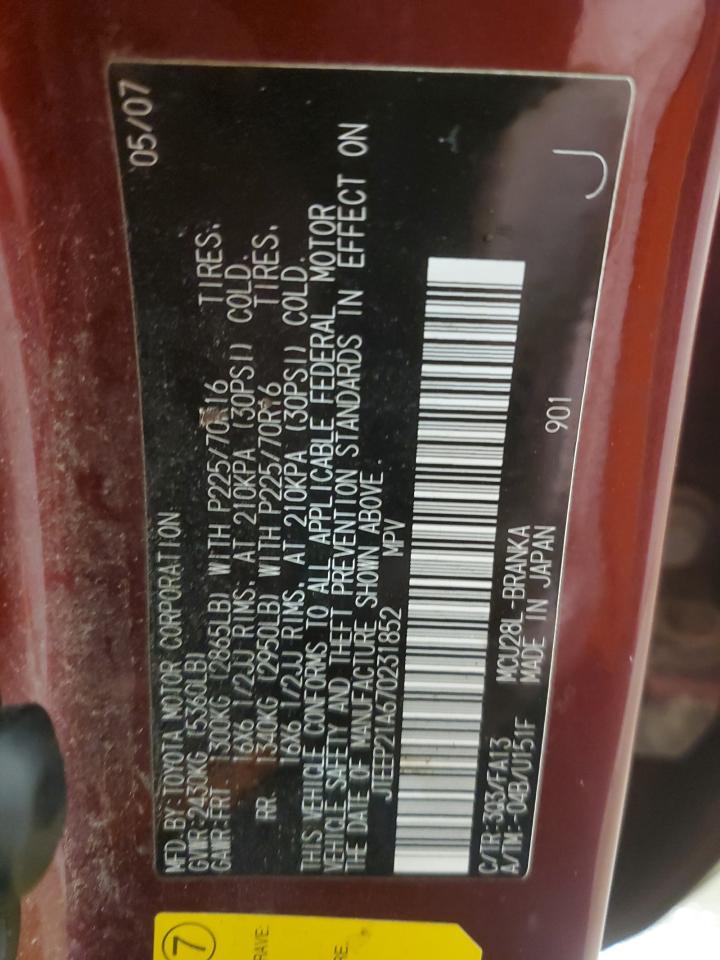 2007 Toyota Highlander VIN JTEEP21A670231852 Copart auction photo, front end damage thumbnail 13