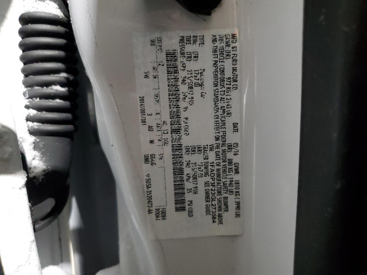 2016 Ford Focus VIN 1FADP3F23GL273584 Copart auction photo, front end / side damage thumbnail 12