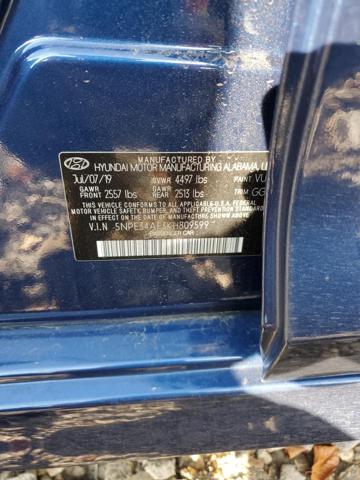 2019 Hyundai Sonata VIN 5NPE34AF3KH809599 Copart auction photo, front end damage thumbnail 14