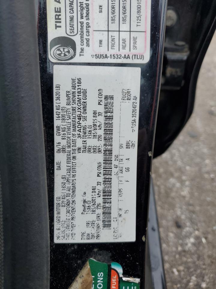 2016 Ford Fiesta VIN 3FADP4BJXGM183186 Copart auction photo, front end / side damage thumbnail 12