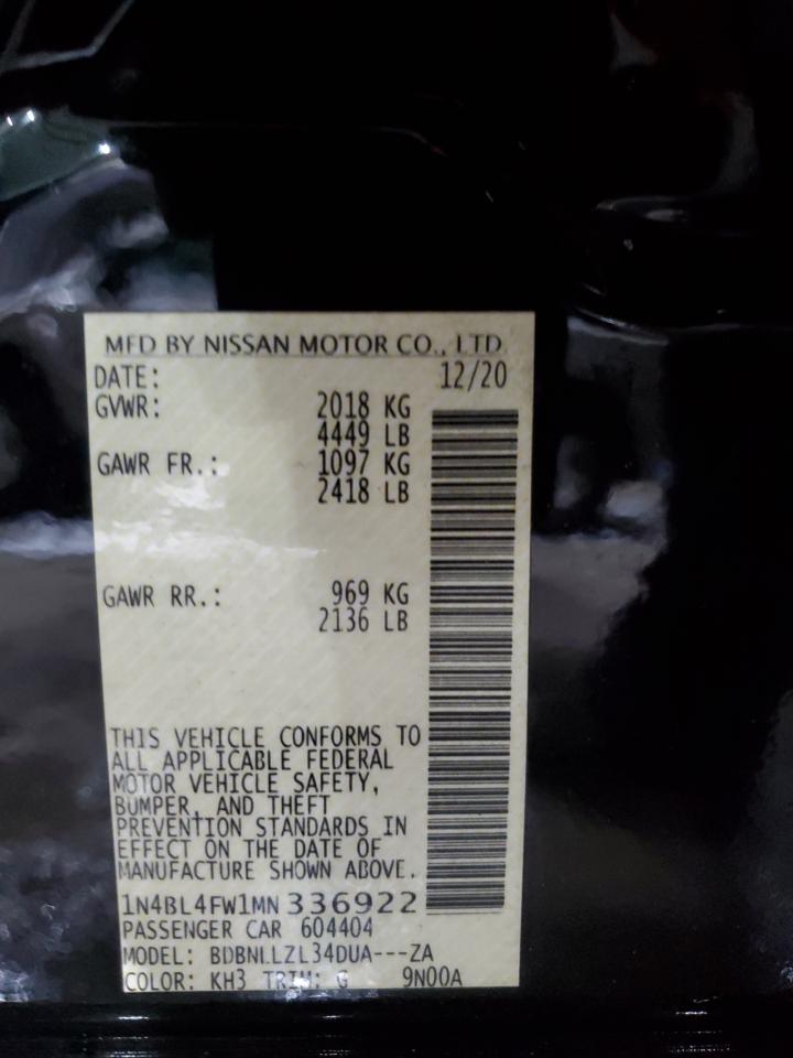 2021 Nissan Altima VIN 1N4BL4FW1MN336922 Copart auction photo, front end / minor dent/scratches damage thumbnail 12