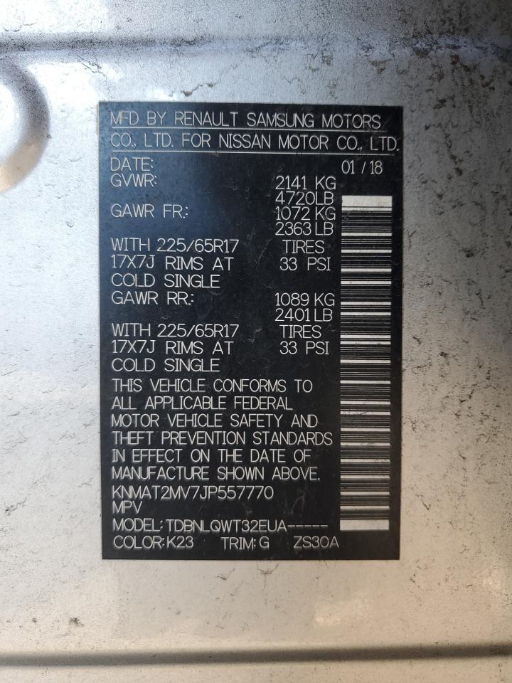 2018 Nissan Rogue VIN KNMAT2MV7JP557770 Copart auction photo, front end / rear end damage thumbnail 13