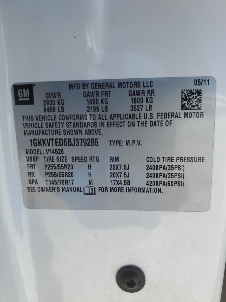 2011 GMC Acadia VIN 1GKKVTED6BJ379286 Copart auction photo, front end damage thumbnail 13