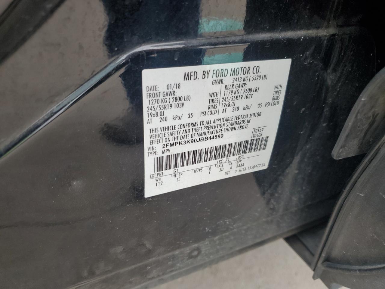 2018 Ford Edge VIN 2FMPK3K90JBB44889 Copart auction photo, side / mechanical damage thumbnail 16