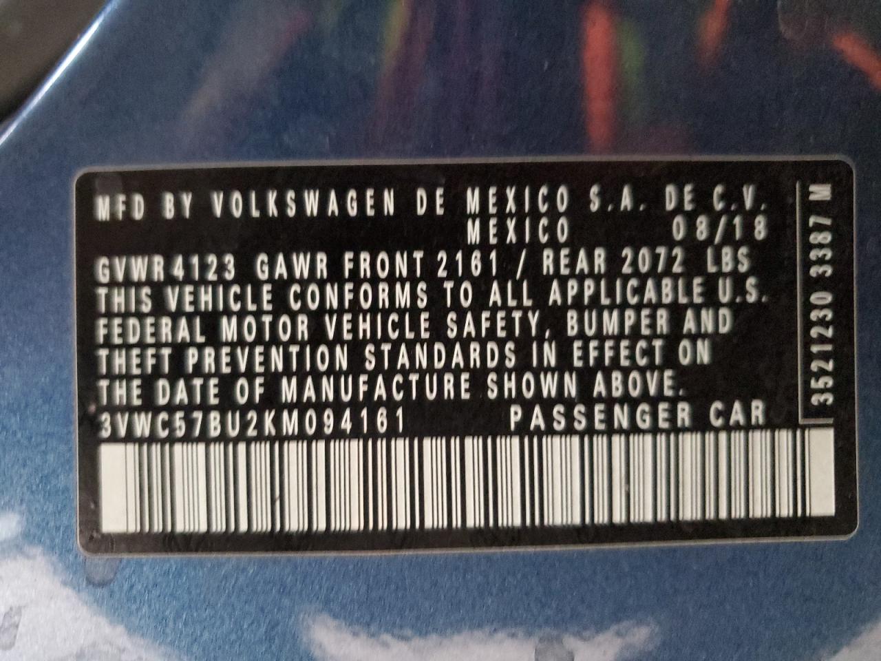 2019 Volkswagen Jetta VIN 3VWC57BU2KM094161 Copart auction photo, front end damage thumbnail 14