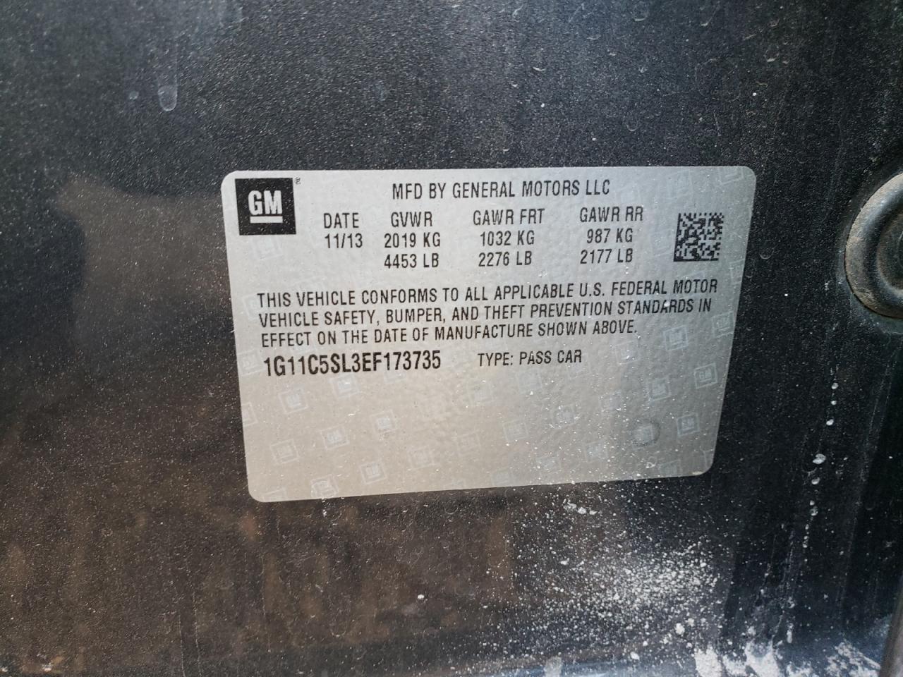 2014 Chevrolet Malibu VIN 1G11C5SL3EF173735 Copart auction photo, side damage thumbnail 12
