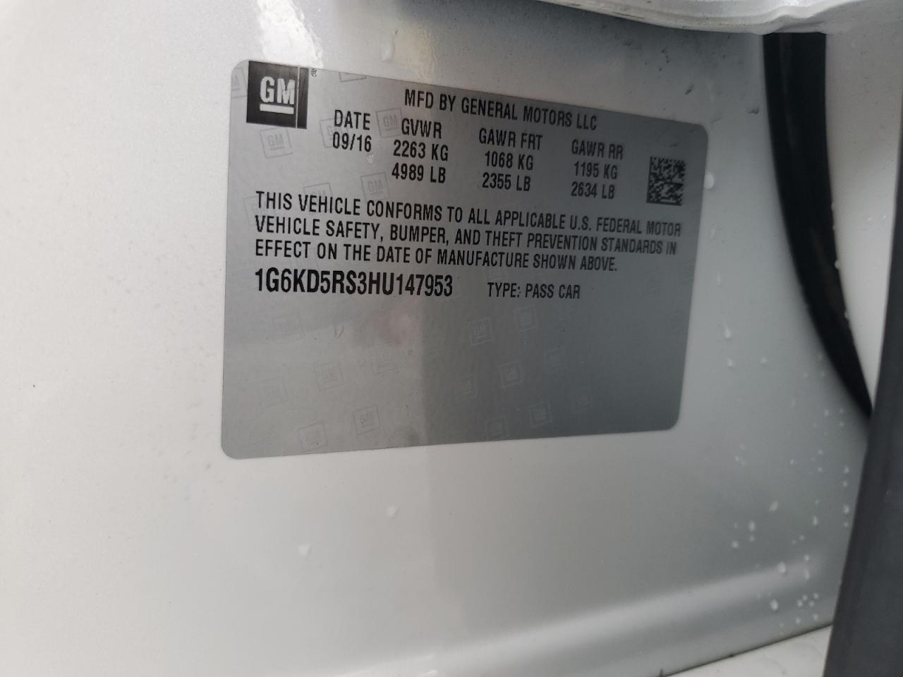 2017 Cadillac CT6 VIN 1G6KD5RS3HU147953 Copart auction photo, rear end damage thumbnail 15
