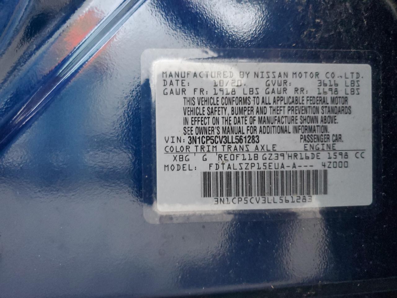 2020 Nissan Kicks VIN 3N1CP5CV3LL561283 Copart auction photo, front end damage thumbnail 12