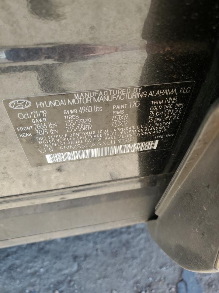 2020 Hyundai Santa Fe VIN 5NMS5CAAXLH191501 Copart auction photo, rear end damage thumbnail 13