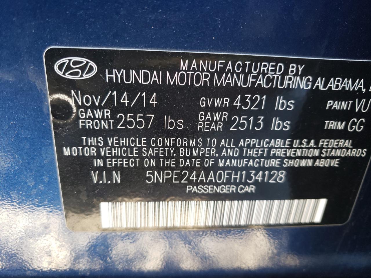 2015 Hyundai Sonata VIN 5NPE24AA0FH134128 Copart auction photo, front end / side damage thumbnail 12