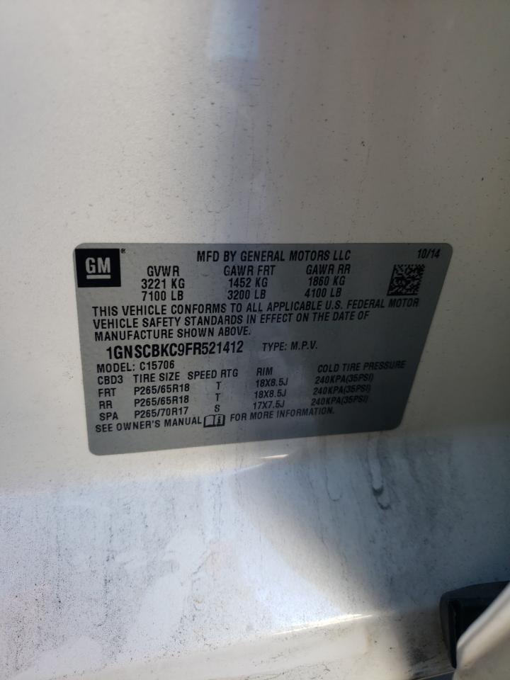 2015 Chevrolet Tahoe VIN 1GNSCBKC9FR521412 Copart auction photo, all over damage thumbnail 13