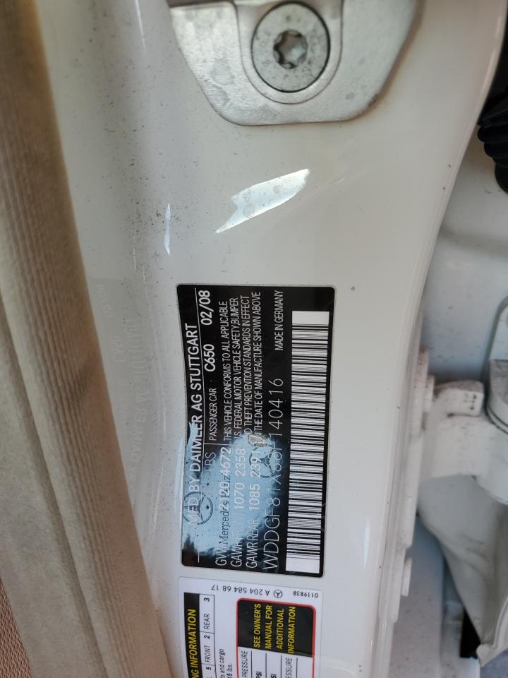 2008 Mercedes-Benz C-klasse VIN WDDGF81X88F140416 Copart auction photo, rear end damage thumbnail 12