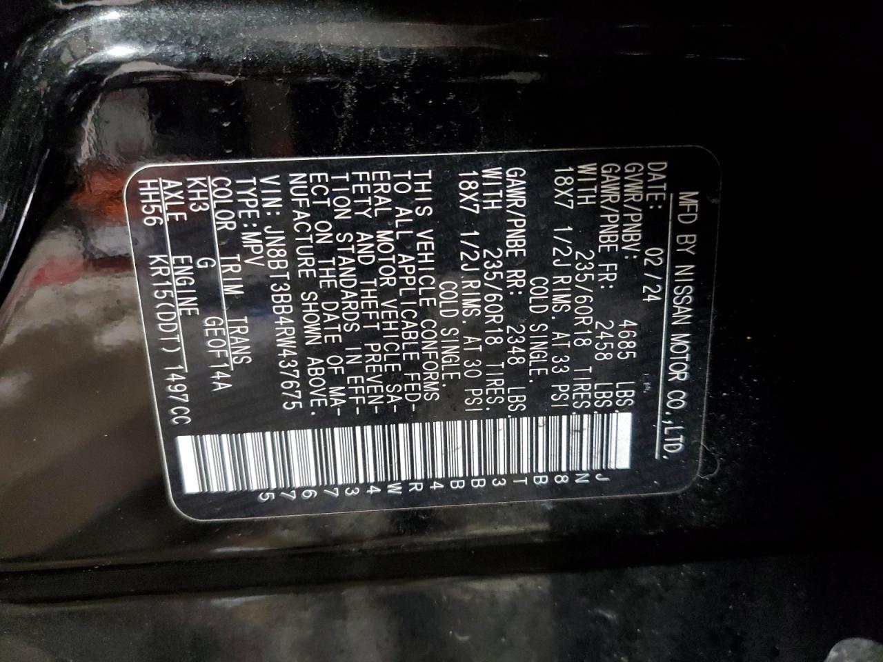 2024 Nissan Rogue VIN JN8BT3BB4RW437675 Copart auction photo, front end damage thumbnail 14