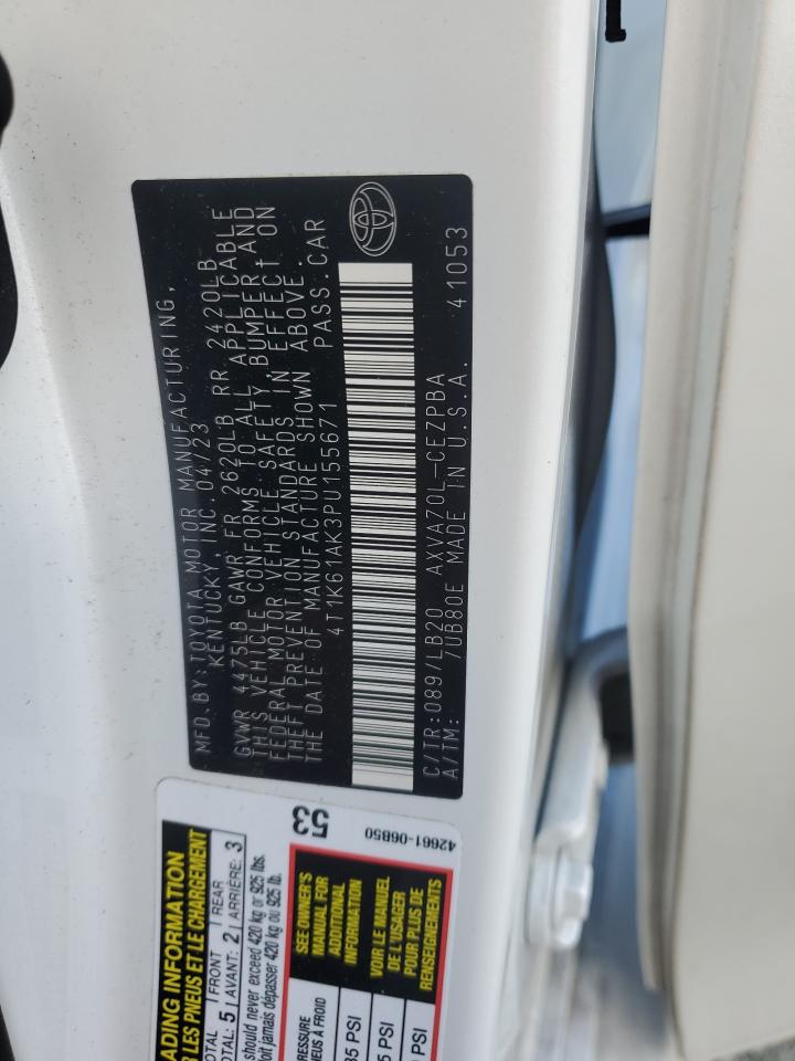 2023 Toyota Camry VIN 4T1K61AK3PU155671 Copart auction photo, rear end damage thumbnail 14