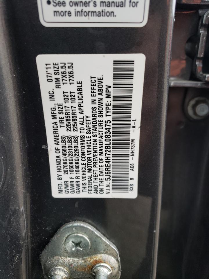 2011 Honda CR-V VIN 5J6RE4H72BL083475 Copart auction photo, all over damage thumbnail 14