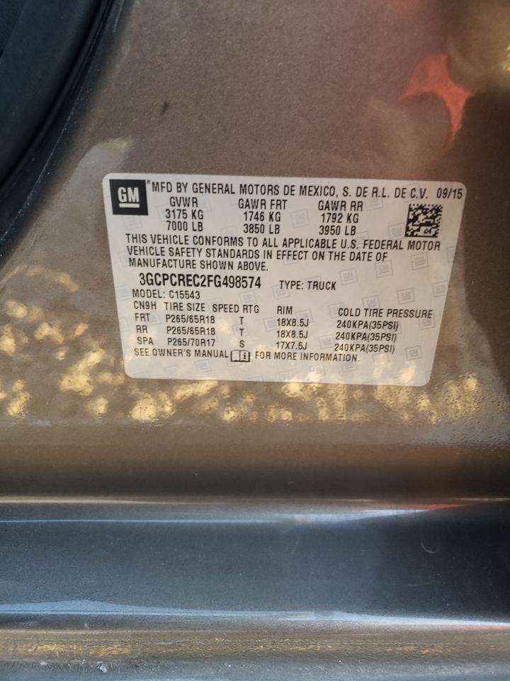 2015 Chevrolet Silverado VIN 3GCPCREC2FG498574 Copart auction photo, front end / side damage thumbnail 13