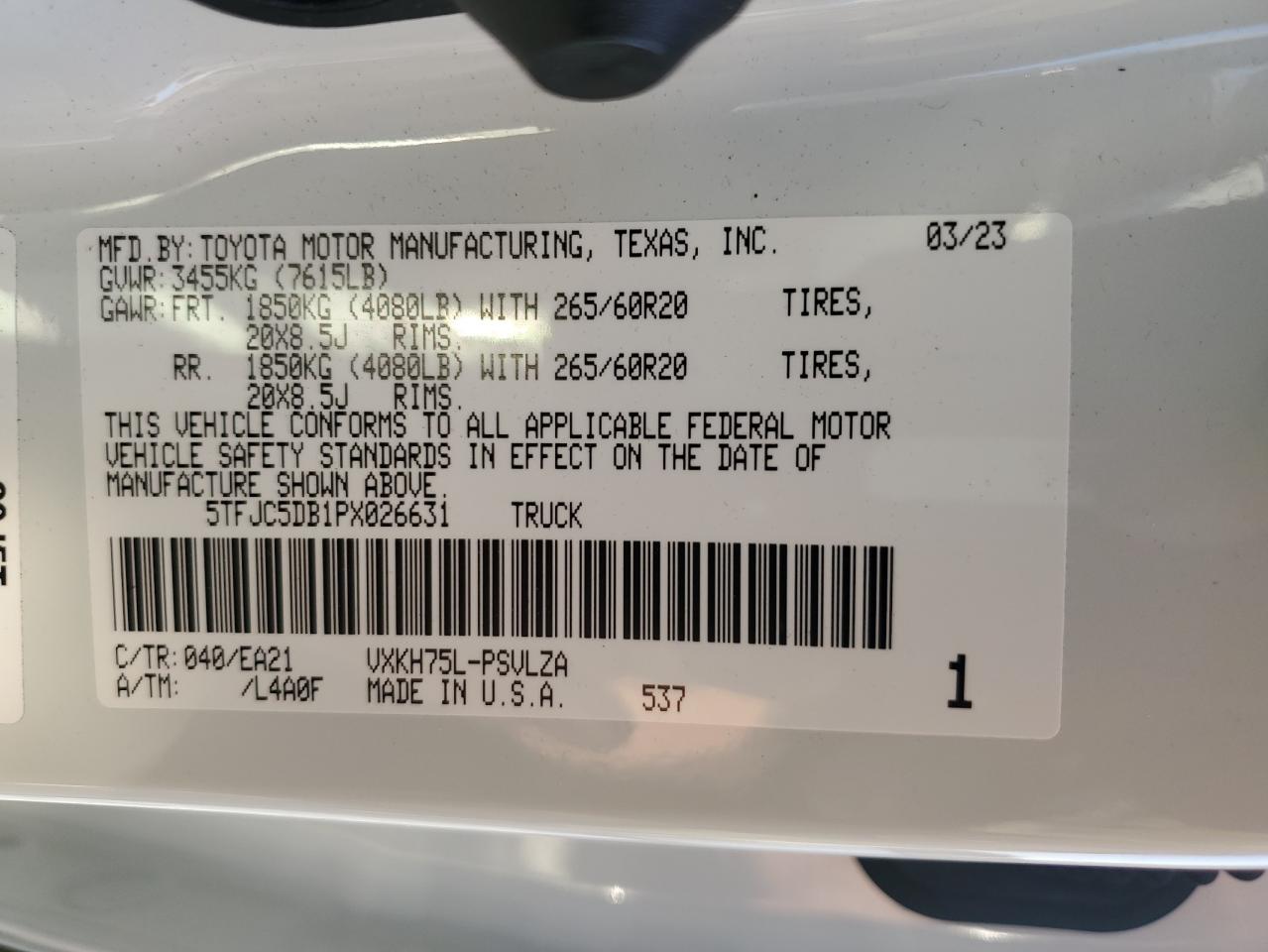 2023 Toyota Tundra VIN 5TFJC5DB1PX026631 Copart auction photo, front end damage thumbnail 14