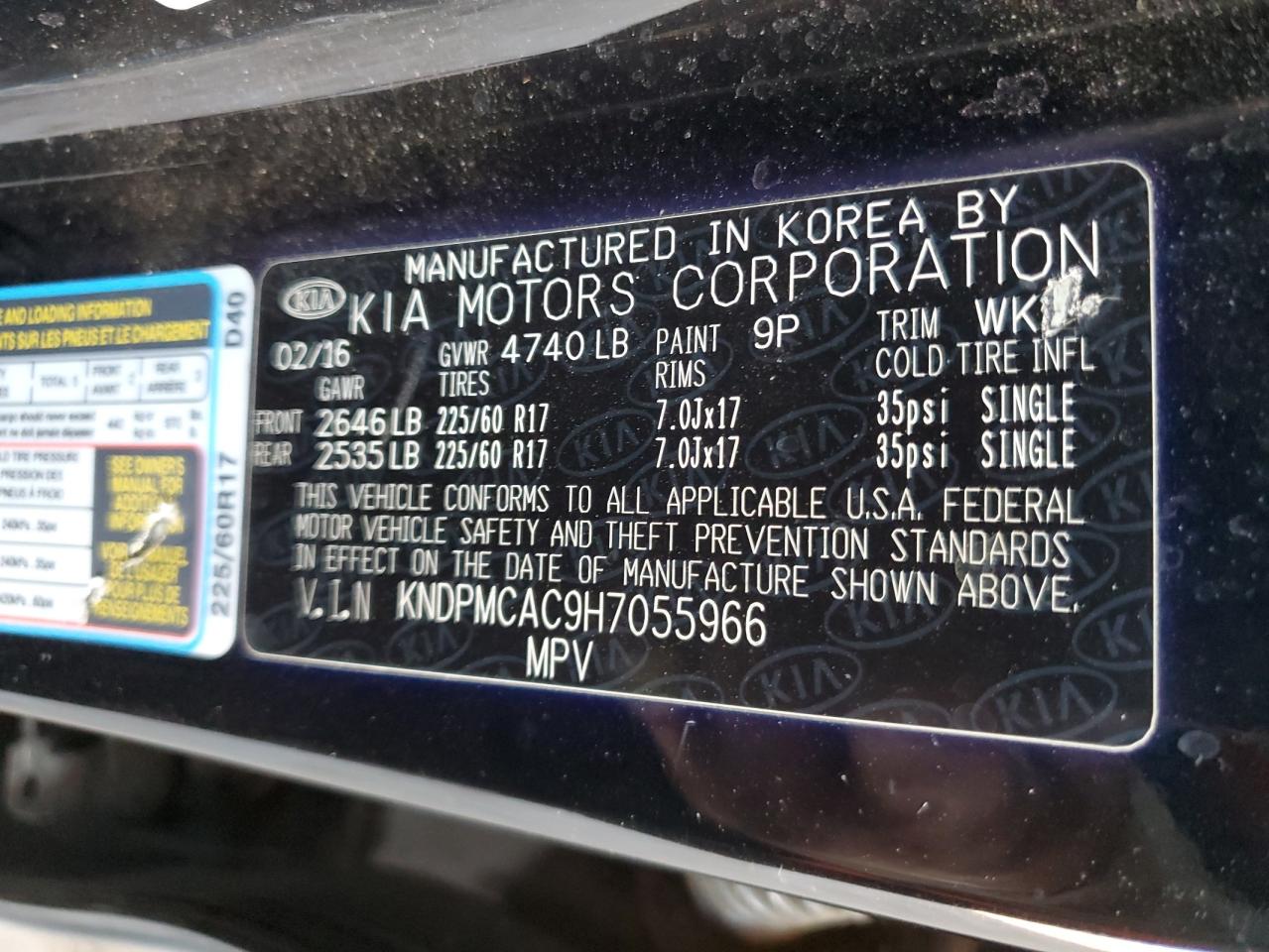 2017 KIA Sportage VIN KNDPMCAC9H7055966 Copart auction photo, rear end / front end damage thumbnail 12