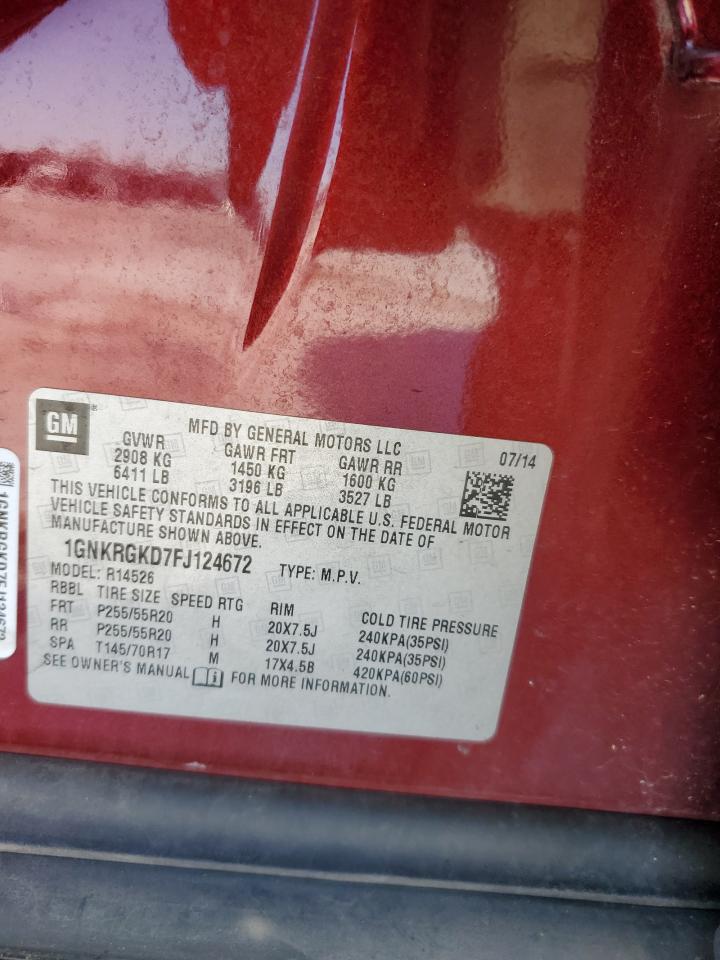 2015 Chevrolet Traverse VIN 1GNKRGKD7FJ124672 Copart auction photo, front end damage thumbnail 13