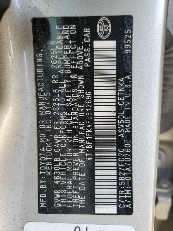 2015 Toyota Camry VIN 4T1BF1FK4FU912696 Copart auction photo, front end / rear end damage thumbnail 13