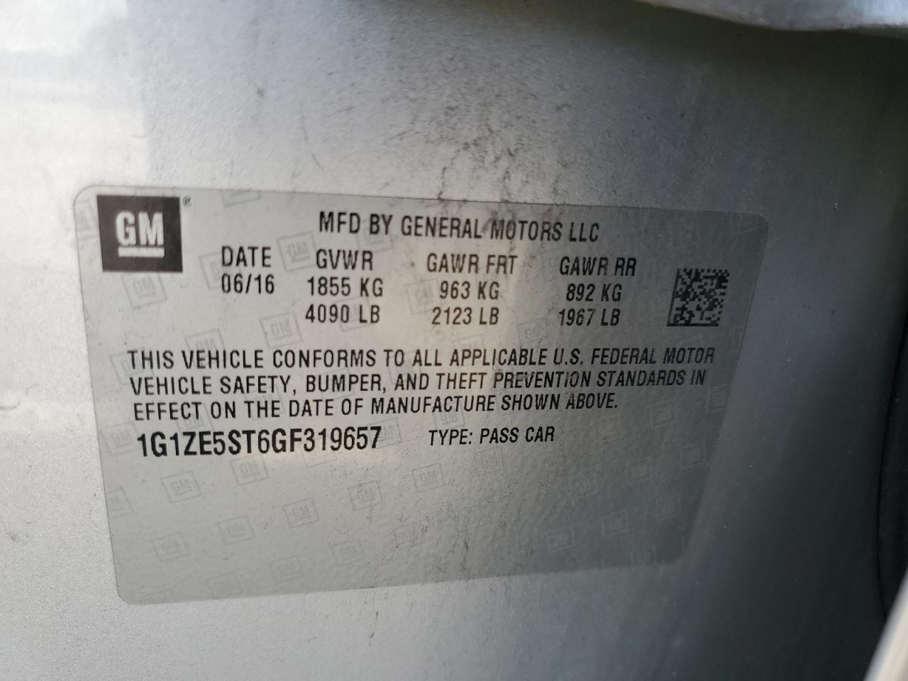2016 Chevrolet Malibu VIN 1G1ZE5ST6GF319657 Copart auction photo, front end damage thumbnail 12