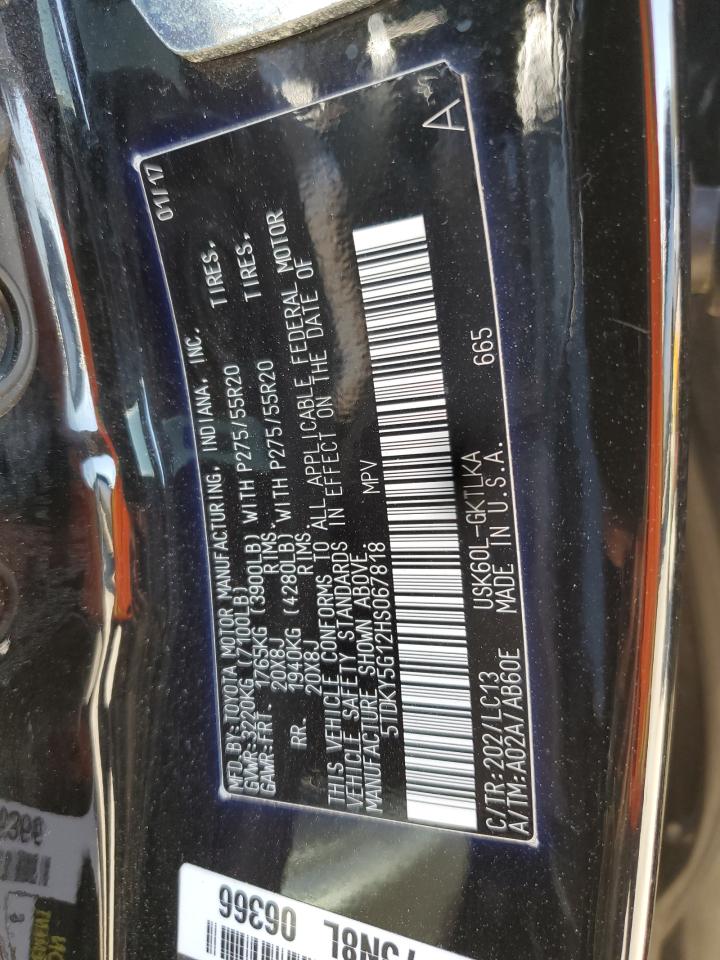2017 Toyota Sequoia VIN 5TDKY5G12HS067818 Copart auction photo, all over damage thumbnail 14