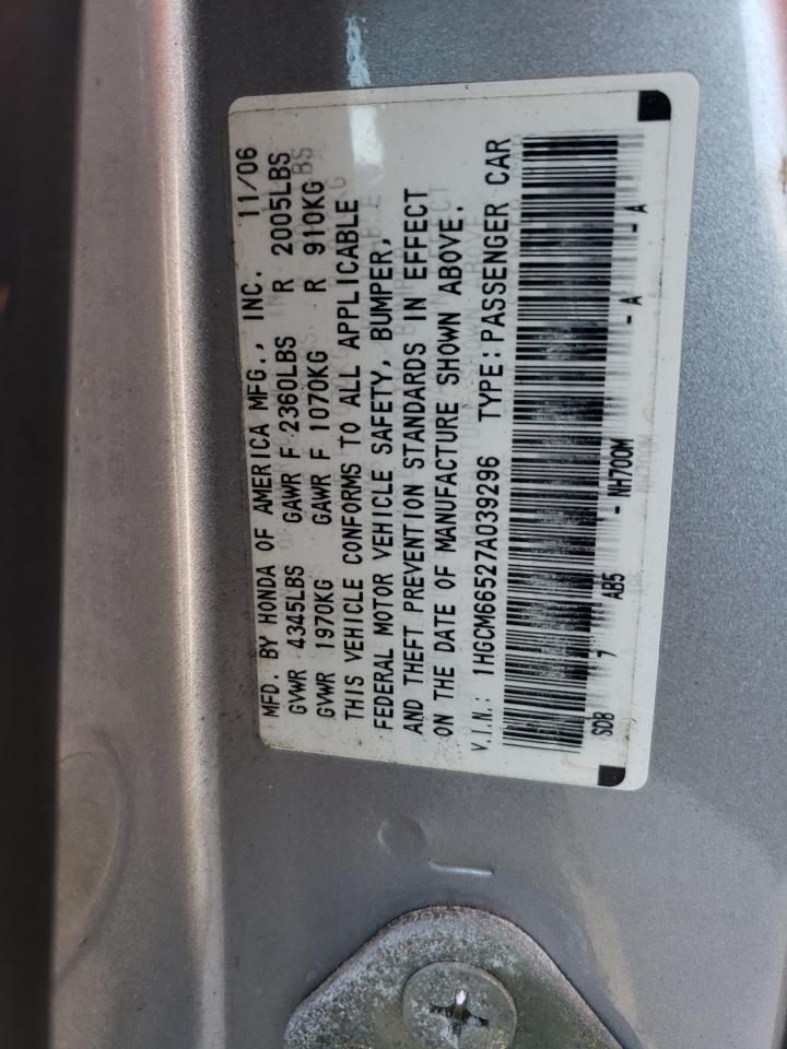 2007 Honda Accord VIN 1HGCM66527A039296 Copart auction photo, all over damage thumbnail 13