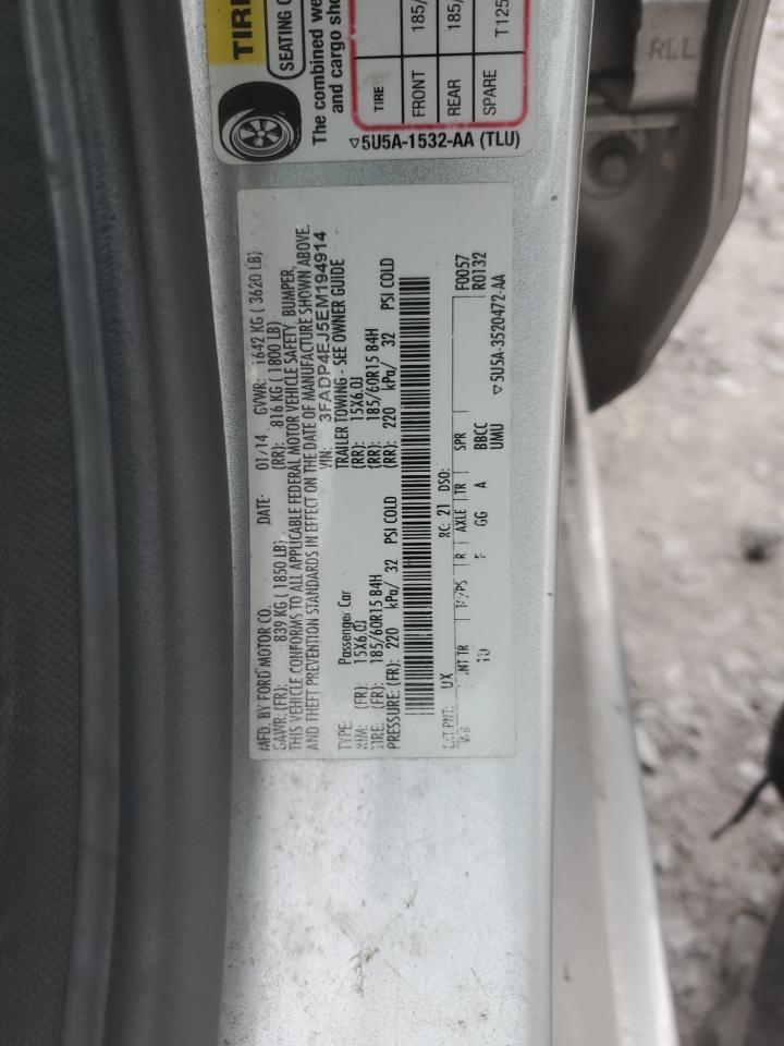 2014 Ford Fiesta VIN 3FADP4EJ5EM194914 Copart auction photo, rear end damage thumbnail 14