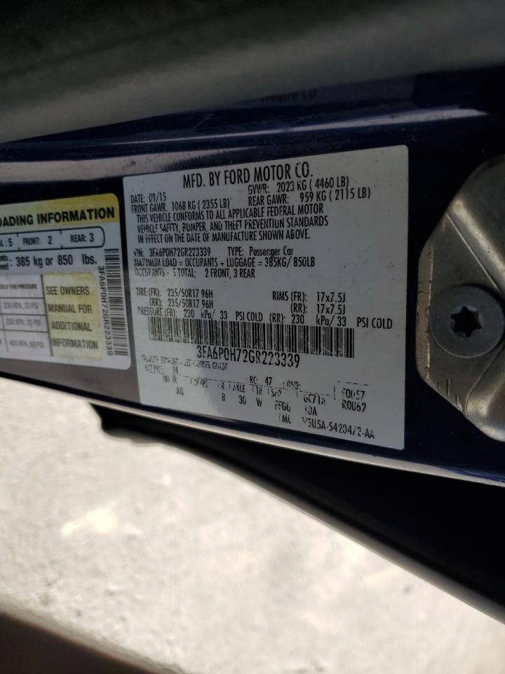 2016 Ford Fusion VIN 3FA6P0H72GR223339 Copart auction photo, front end damage thumbnail 14