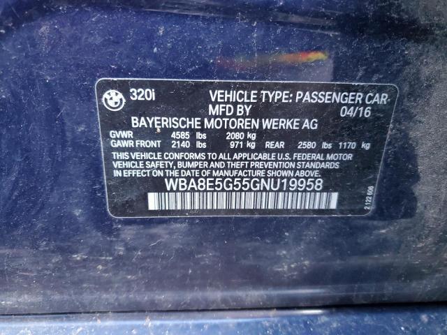 2016 BMW 3er VIN WBA8E5G55GNU19958 Copart auction photo, water/flood damage thumbnail 12